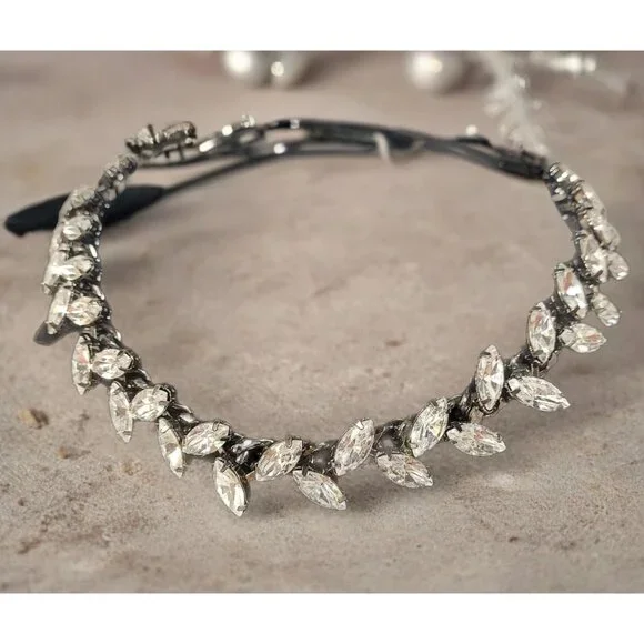 Wedding Statment Zara Heavy Prong Set Rhinestone Bling Neckless Black Back Chain - Picture 2 of 9